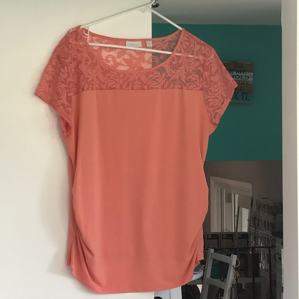 XL NYCO Coral ruched shirt with lace detail